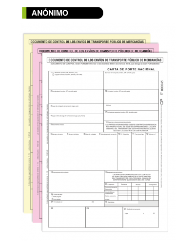 Talonarios Carta de porte a4 anonimos